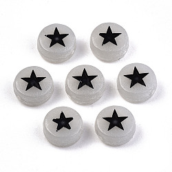 Perles acryliques lumineuses, brillent dans le noir, plat rond, étoiles du nord, noir, 7x4mm, Trou: 1.5mm