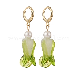 Boucles d'oreilles pendantes en chou chinois au chalumeau faites à la main, avec perles nacrées rondes, 304 bijoux en acier inoxydable pour femme, véritable 24k plaqué or, vert de mer moyen, 45mm