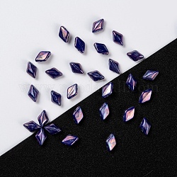 Perle di vetro ceco, 2-foro, rombo, blu ardesia scuro, 8x5x3.5mm, Foro: 0.8 mm, circa 64pcs/10g