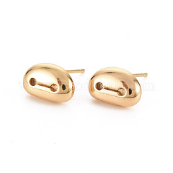 Oval Brass Earring Findings, with Loop, Nickel Free, Real 18K Gold Plated, 7x11mm, Hole: 1.4mm, Pin: 0.7mm