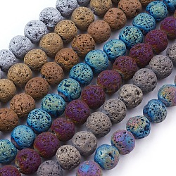 Fili di perle di roccia lavica naturale elettrodeposta sottovuoto, tondo, colore misto, 10~10.5mm, Foro: 1.5 mm,circa40pcs/filo, 15.55 pollici (39.5 cm)