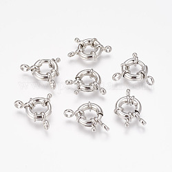 Cierres de anillo de resorte de latón, componentes de la joya, de color platino, tamaño: aproximamente 13 mm de diámetro, agujero: 3 mm