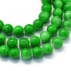 Chapelets de perles rondes en verre peint de cuisson, lime green, 6.5mm, Trou: 1.5mm, Environ 145 pcs/chapelet, 31.8 pouce
