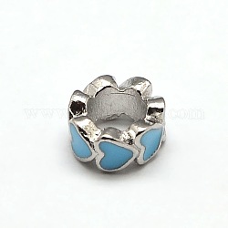 Platinum Plated Alloy Enamel Heart Ring Large Hole Beads, Sky Blue, 8x4mm, Hole: 5mm
