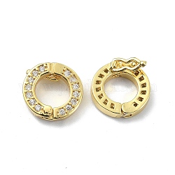 Brass Crystal Rhinestone Twister Clasps, Ring, Real 18K Gold Plated, 12x2.5mm, Inner Diameter: 6.5mm