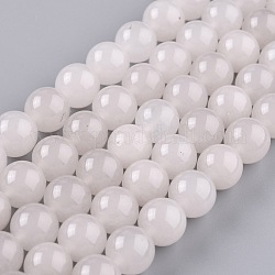Natural White Jade Beads, Round, Dyed, White, 10mm, Hole: 1.2mm, about 38pcs/strand, 14.96''(38cm)