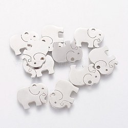 304 Stainless Steel Charms, Elephant, Stainless Steel Color, 10.7x13.9x1mm, Hole: 1.5mm