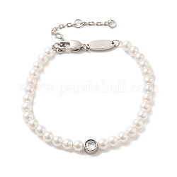 Bracelet en perles d'imitation abs et strass avec 304 fermoirs en acier inoxydable, blanc, 6-1/4~7-1/8 pouce (16~18 cm)