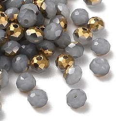 Perline di vetro palccato, metà d'oro placcato, sfaccettato, rondelle, grigio scuro, 4.3x3.7mm, Foro: 1 mm, 500pcs/scatola