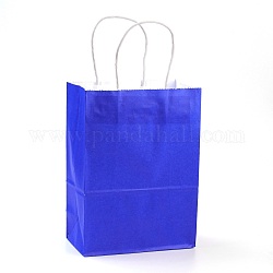 Sacs en papier kraft de couleur pure, sacs-cadeaux, sacs à provisions, avec poignées en ficelle de papier, rectangle, bleu, 27x21x11 cm