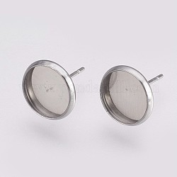 Accessoires des clous d'oreilles en 202 acier inoxydable, avec des épingles en 304 acier inoxydable, plat rond, couleur inoxydable, Plateau: 10 mm, 12x2mm, pin: 0.8 mm