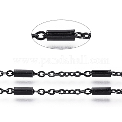3.28 Fuß 304 Kabelketten aus Edelstahl, mit Rohr Perlen, gelötet, Flachoval, Elektrophorese schwarz, Rohr Perlen: 54x28mm, Link: 2~5.5x1.5~2 mm