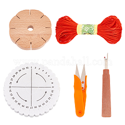 Ensembles d'outils à tricoter, y compris un disque de tressage de bracelet en mousse et en bois, ciseaux en acier à haute teneur en carbone, Fil de nylon, Découseur à poignée en plastique en acier, couleur mixte