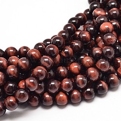 Natürlichen roten Tigerauge Perlenstränge, gefärbt und erhitzt, Klasse A, Runde, 8 mm, Bohrung: 1 mm, ca. 49 Stk. / Strang, 16 Zoll