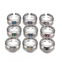 Латунные микро проложить манжеты кольца кубического циркония, открытые кольца, без кадмия и без свинца, платина, разноцветные, размер США 7 1/2, внутренний диаметр: 17.8 мм
