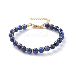 Natural Lapis Lazuli(Dyed) Bracelets, with 304 Stainless Steel Findings, Round, 7-3/8 inch~7-1/2 inch(18.6~19cm)