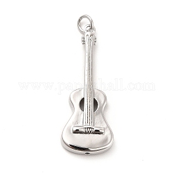 Rack Plating Brass Pendants, Long-Lasting Plated, with Jump Rings, Cadmium Free & Lead Free, Guitar Charm, Platinum, 35.5x13.5x4mm, Hole: 3mm, ring: 5x0.9mm