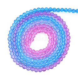 Transparente Glasperlen Stränge, segmentierte mehrfarbige Perlen, facettiert rund, Violett, 2 mm, Bohrung: 0.6 mm, ca. 194~199 Stk. / Strang, 14.49 Zoll ~ 14.61 Zoll (36.8~37.1 cm)