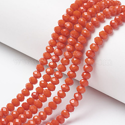Opaque Solid Color Glass Beads Strands, Faceted, Rondelle, Orange Red, 8x6mm, Hole: 1mm, about 72pcs/strand, 16.14 inch(41cm)