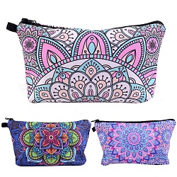 3Pcs 3 Style Polyester Tarp Zip Cosmetic Pouches, Rectangle with Flower Pattern, Mixed Color, 14.5x22.5x1.3cm, 1pc/style
