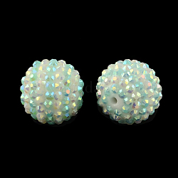 Ab-Farbe Perlen Harz Strass Runde, mit Acryl-Perlen im Inneren, Zyan, 18 mm, Bohrung: 2~2.5 mm