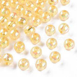 Abalorios de acrílico transparentes, color de ab chapado, redondo, oro, 8x7mm, agujero: 2 mm, aproximamente 1745 unidades / 500 g