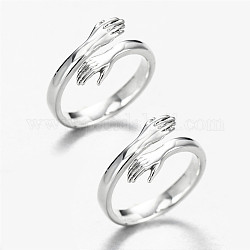 Регулируемые латунные кольца shegrace для пар, манжеты кольца, открытые кольца, на день святого валентина, руки, чтобы обнять, платина, Внутренний диаметр: 18 мм и 13 мм, 2 шт / комплект
