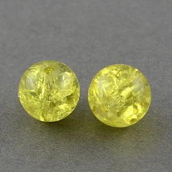 Spray Painted Crackle Glass Beads Strands, Round, Yellow, 14mm, Hole: 1.3~1.6mm, about 57pcs/strand, 31.4inch