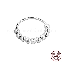 Rhodium Plated 925 Sterling Silver Finger Rings, Rotating Beaded Ring for Calming Worry, Platinum, US Size 8(18.1mm)