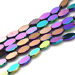 Electrochapa hilos de abalorios de vidrio opacas, facetados, oval, chapado en arco iris , colorido, 10.5x6x3mm, agujero: 1.2 mm, aproximamente 50 pcs / cadena, 21.26'' (54 cm)