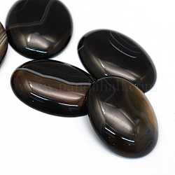 Oval Dyed Natural Striped Agate/Banded Agate Cabochons, Black, 40x30x6~8mm