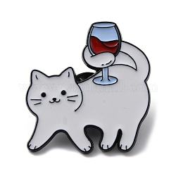 Emaille-Brosche in Form einer betrunkenen Katze aus Legierung, für Rucksack, Kleidung, weiß, 30x28x1.5 mm