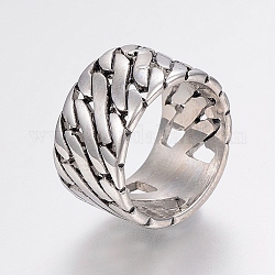 304 Stainless Steel Finger Rings, Wide Band Rings, Antique Silver, Size 11, 21mm
