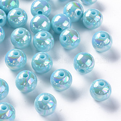 Perline acrilico opaco, ab colore placcato, tondo, cielo blu, 12x11mm, Foro: 2.5 mm, circa 566pcs/500g