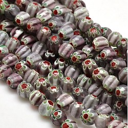 Faceted Millefiori Glass Round Beads Strands, Coffee, 8mm, Hole: 1mm, about 48pcs/strand, 14.3inch