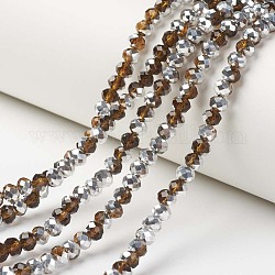 Placcare trasparente perle di vetro fili, mezzo argento placcato, sfaccettato, rondelle, sienna, 10x8mm, Foro: 1 mm, circa 62pcs/filo, 22.05 pollice (56 cm)