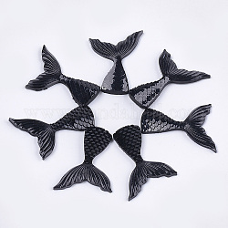Resin Cabochons, Mermaid Tail Shape, Black, 39.5x28x4mm