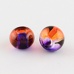 Perline di vetro europeo verniciatura a spruzzo, perline con foro grande, rondelle, indaco, 12x9mm, Foro: 3 mm