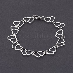 304 Stainless Steel Chain Bracelets, with Lobster Claw Clasps, Heart, Stainless Steel Color, 7-5/8 inch(19.5cm)