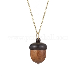 Colliers pendentifs glands déconnectables en bois d'ébène, avec chaînes de câble en 304 acier inoxydable, or, 15.98 pouce (40.6 cm)