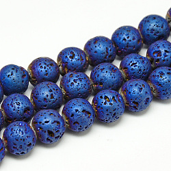 Гальваника из натуральных бусин из лавы, матовый стиль, круглые, с покрытием синим, 6~7 мм, отверстие : 1 мм, около 60 шт / нитка, 14.7~15.1 дюйм