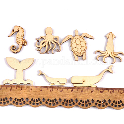 Pezzi di legno non finiti, ritagli di legno, forma misto, cavalluccio marino/tartaruga marina/polpo/balena/seppia, animali marini, 3~4cm