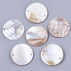 Eau douce naturelle liens shell, plat rond, couleur de coquillage, 44~45x2.5~4mm, Trou: 2mm