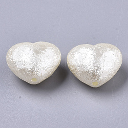 Abalorios de acrílico de la perla de imitación abs, corazón, blanco floral, 16x19x11mm, agujero: 2 mm