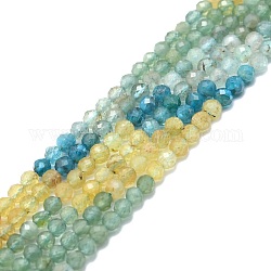 Chapelets de perles en apatite naturelle, facette, ronde, 2mm, Trou: 0.5mm, Environ 215 pcs/chapelet, 15.16''~15.55'' (38.5~39.5 cm)