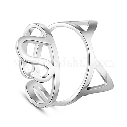 Shegrace 925 anello per dito con polsino in argento sterling placcato rodio, con gattino, formato 7, platino, 17mm