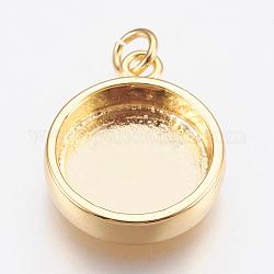 Brass Pendant Cabochon Settings, Plain Edge Bezel Cups, Flat Round, Golden, Tray: 12mm, 18x14.5x3.5mm, Hole: 2mm