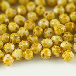 Czech Fire Polished Glass Beads, Faceted, Drum, Gold, 6x6mm, Hole: 1mm, about 380pcs/bag