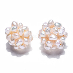 Perlas redondas naturales de perlas cultivadas de agua dulce, bolas de racimo de bolas hechas a mano, blanco cremoso, 15.5~17mm, agujero: 1.8 mm