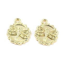 Rack Plating Alloy Pendants, Cadmium Free & Nickel Free & Lead Free, Flat Round with Dragonfly, Golden, 18x15.5x2.5mm, Hole: 1.8mm